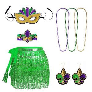 4931 7pcs Mardi Gras Costume Accessory Set Sequins Wrap Skirt
